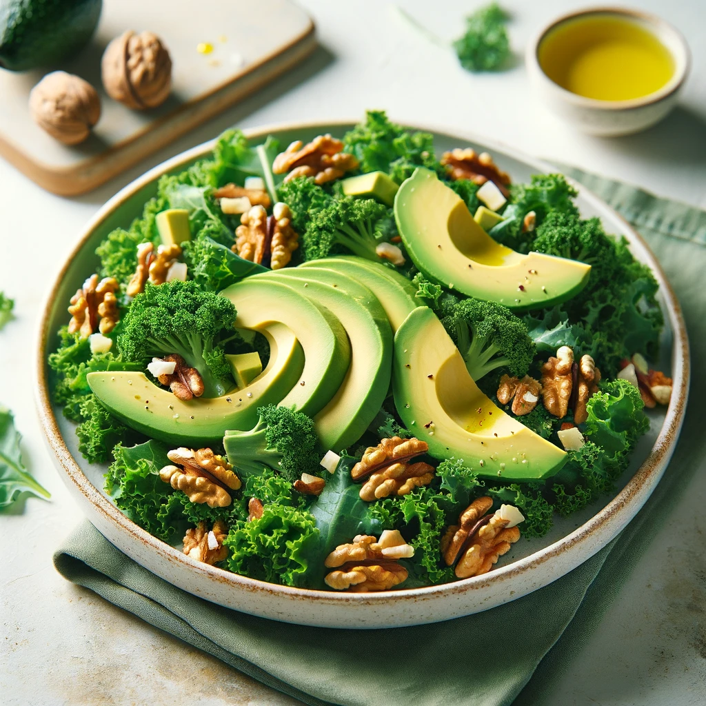 Grünkohlsalat mit Avocado und Walnüssen